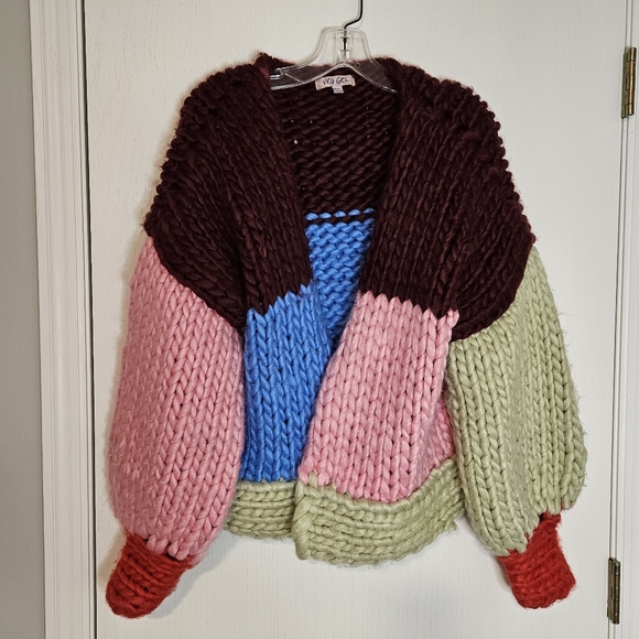 VRG GRL Chunky Multi color Cardigan Sweater - Picture 5 of 8